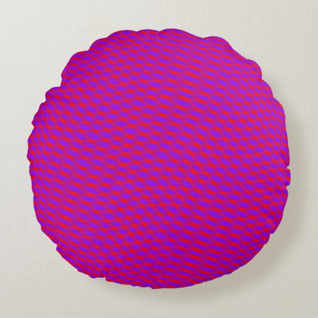 Red Purple Abstract Chequered Square Pattern Round Cushion (Front)