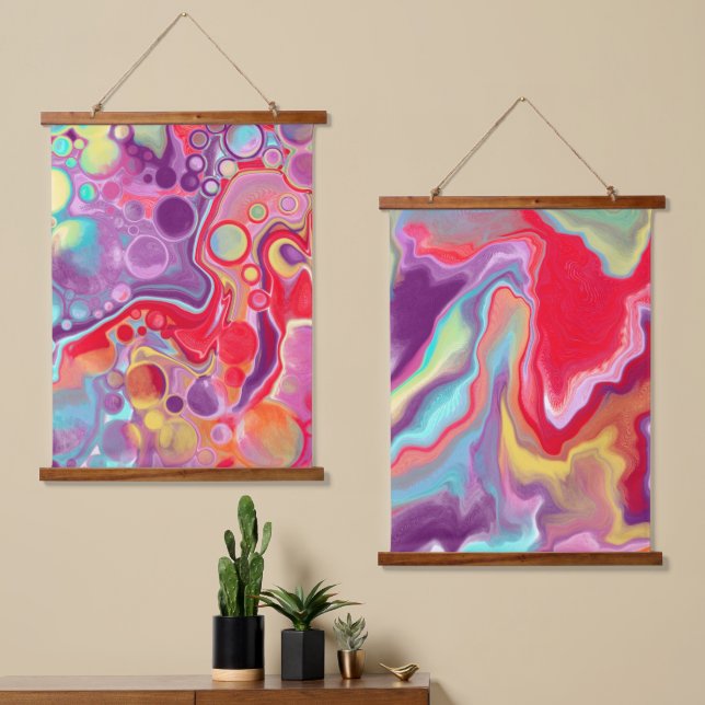 Red, Purple and Blue Marble Fluid Art   Hanging Tapestry (Asymmetrical)
