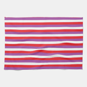 Red, Purple and White Stripes Tea Towel