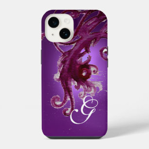 RED PURPLE BERRIES AND FLORAL SWIRLS MONOGRAM iPhone 14 CASE