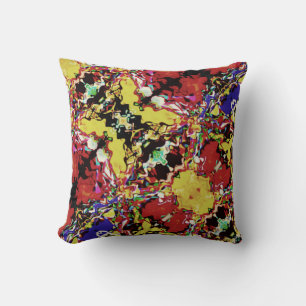 Red Purple Black Yellow Floral Slanted Art Motif Cushion