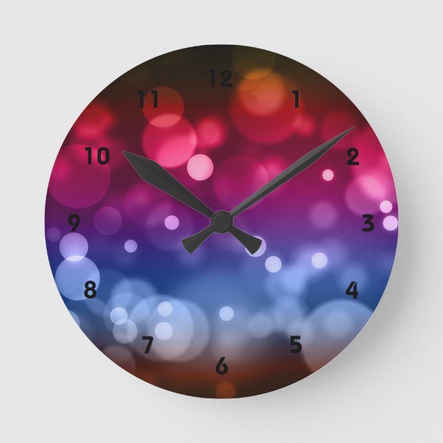 Red, Purple, Blue & Brown Abstract Bokeh Design Round Clock (Front)