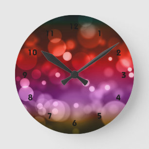 Red, Purple & Brown Bokeh Circles Design Round Clock