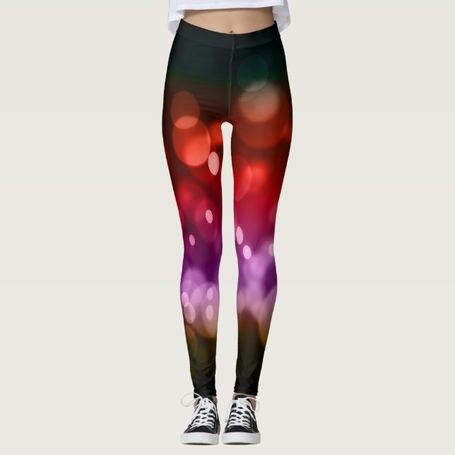 Red, Purple & Brown Bokeh Pattern Leggings (Front)