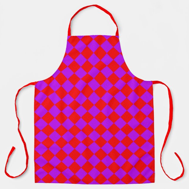 Red Purple Chequered Diamond Pattern Apron (Front)