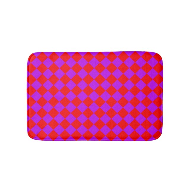 Red Purple Chequered Diamond Pattern  Bath Mat (Front)
