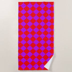 Red Purple Chequered Diamond Pattern  Beach Towel