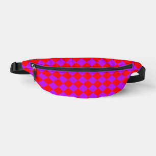 Red Purple Chequered Diamond Pattern Bum Bags