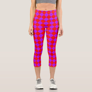Red Purple Chequered Diamond Pattern  Capri Leggings