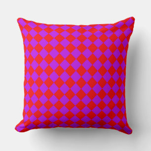 Red Purple Chequered Diamond Pattern Cushion