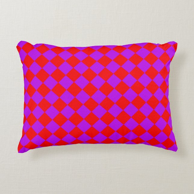 Red Purple Chequered Diamond Pattern  Decorative Cushion (Front)