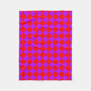 Red Purple Chequered Diamond Pattern Fleece Blanket