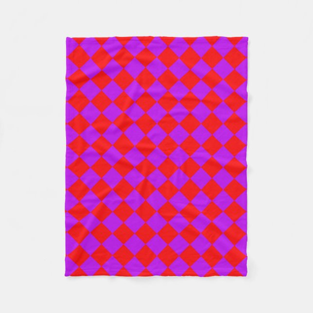 Red Purple Chequered Diamond Pattern  Fleece Blanket (Front)