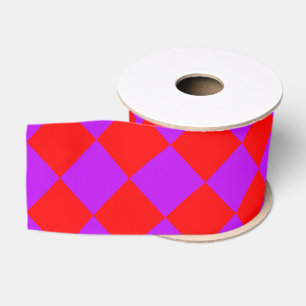 Red Purple Chequered Diamond Pattern Grosgrain Ribbon