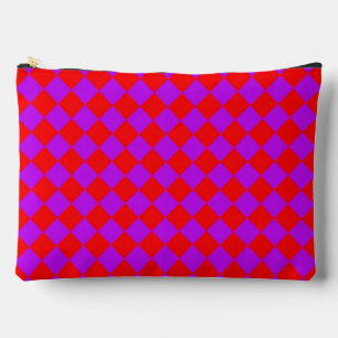 Red Purple Chequered Diamond Pattern Large Accessory Pouch