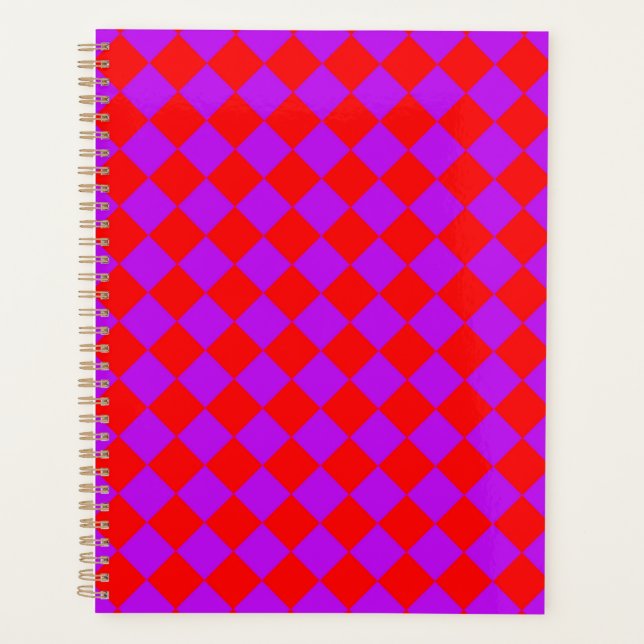 Red Purple Chequered Diamond Pattern  Planner (Front)