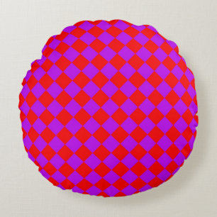 Red Purple Chequered Diamond Pattern  Round Cushion