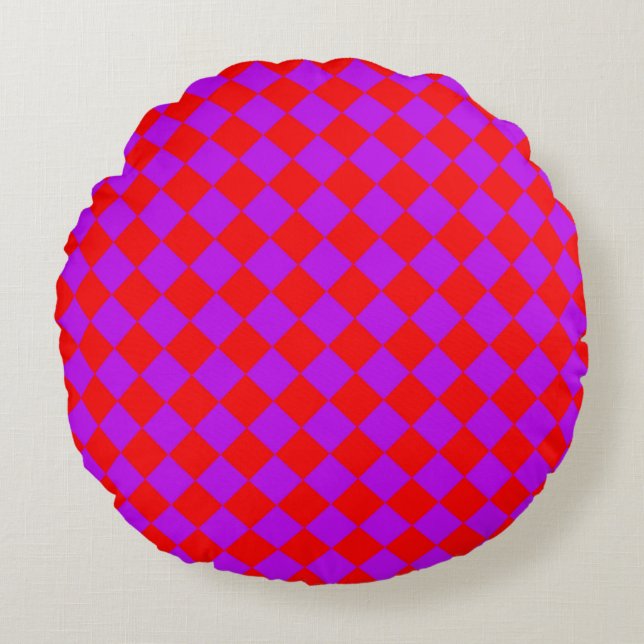 Red Purple Chequered Diamond Pattern  Round Cushion (Front)