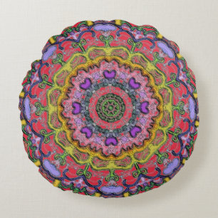 Red Purple Classic and Traditional Round Pillow