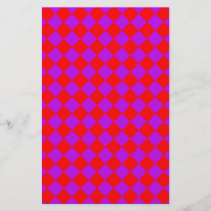 Red Purple Diamond Harlequin Chequered Pattern Stationery