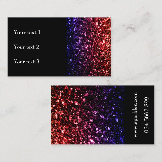 Red purple faux shiny glitter sparkles and black business card (Front/Back)