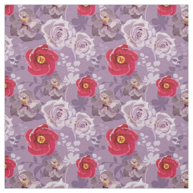 Red, purple Floral Fabric (Swatch)