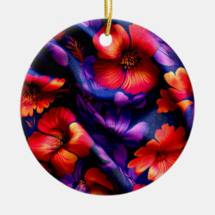 Red Purple Flower Design Ceramic Ornament