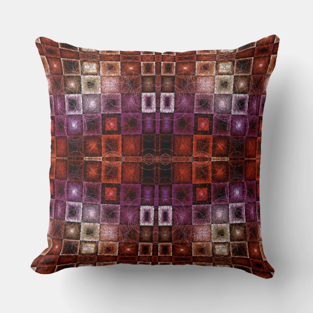 Red & Purple Geometric Grid Symmetrical Glow Cushion (Front)