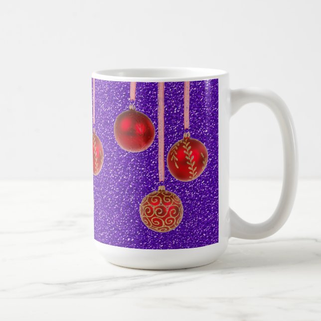 Red Purple Glitter Merry Christmas Baubles Mug (Right)