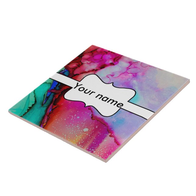 Red purple green ink ceramic tile (Side)