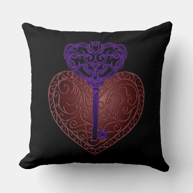 Red & Purple Heart Key Throw Pillow (Front)