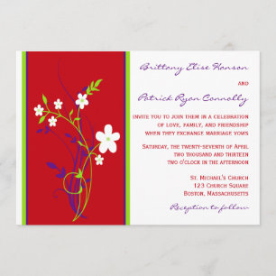 Red, Purple, Lime, White Floral Wedding Invitation
