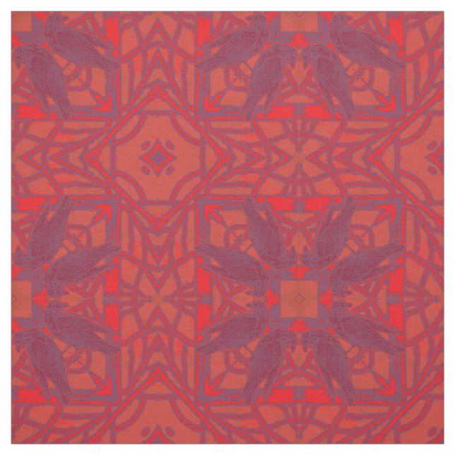 Red Purple Murder Of Crows Kaleidoscope Fabric (Swatch)