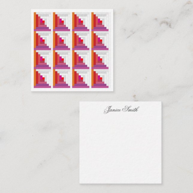 Red, Purple, Orange And White Log Cabin Quilt Card (Front/Back)