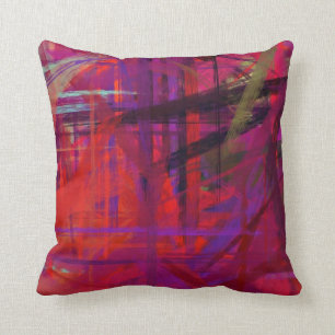 Red Purple Orange Fine Art Painting Style Cushion