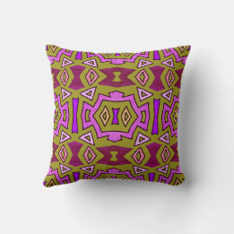 Red Purple Pink Caveman Doodles on Green Pattern Cushion