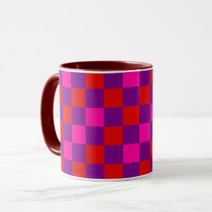Red Purple Pink Chequered Pattern Design  Mug