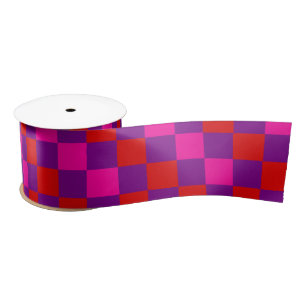 Red Purple Pink Chequered Pattern Design  Satin Ribbon