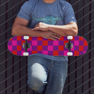 Red Purple Pink Chequered Pattern Design  Skateboard
