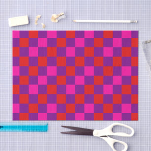 Red Purple Pink Chequered Pattern Design Tissue Paper