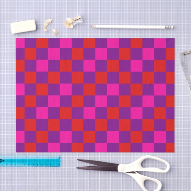 Red Purple Pink Chequered Pattern Design  Tissue Paper (Craft)