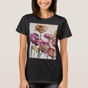 Red Purple Pink Poppy floral Watercolor art T-Shirt
