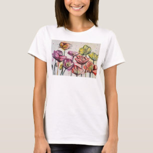 Red Purple Pink Poppy floral Watercolor art T-Shirt