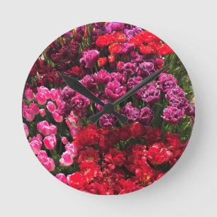 Red, Purple & Pink Tulip Garden Bed, Oregon Round Clock
