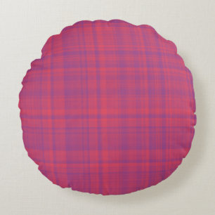 Red Purple Plaid Pattern Round Cushion