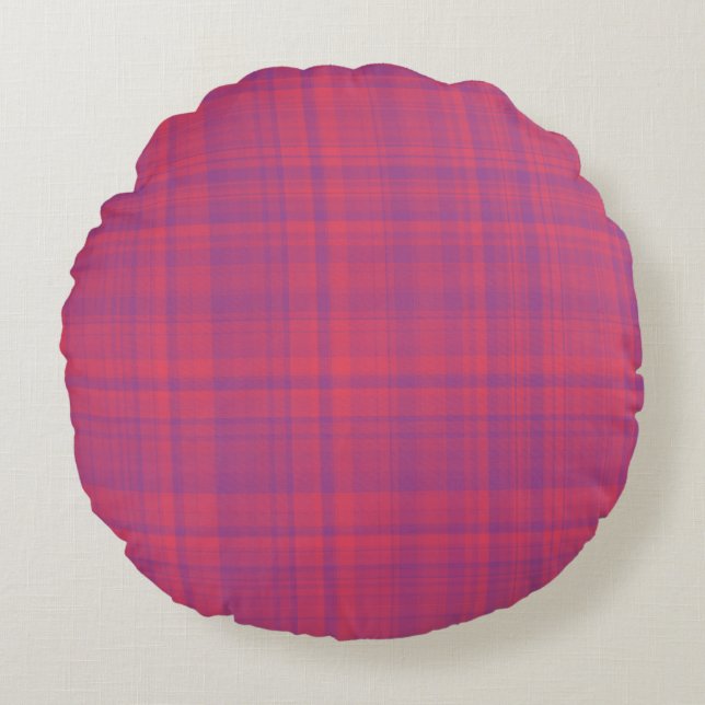 Red Purple Plaid Pattern Round Cushion (Front)