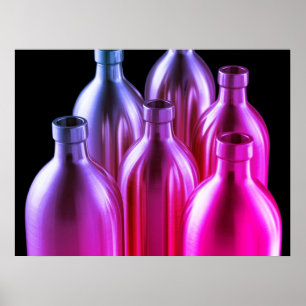 Red + Purple Steel Bottles Black Background Wall Poster