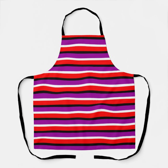 Red Purple Stripes Pattern Design Apron (Front)