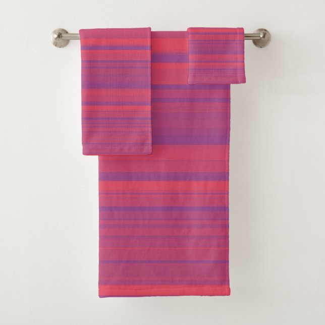 Red Purple Stripes Seamless Pattern Bath Towel Set (Insitu)