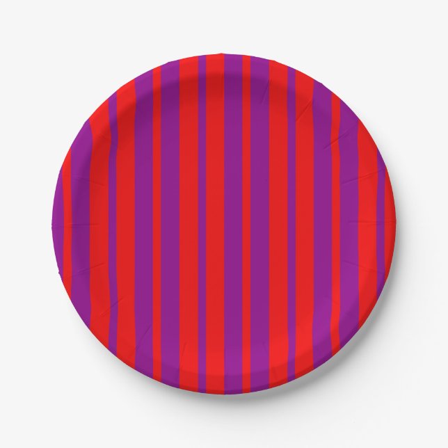 Red Purple Stylish Stripes Pattern Design  Paper Plate (Front)